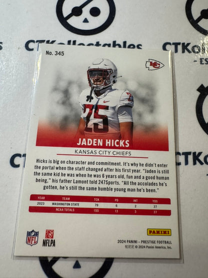 2024 NFL Prestige Rookie Card #345 Jaden Hicks Kansas City Chiefs
