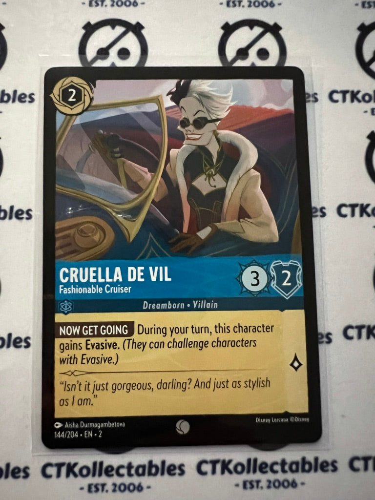 2024 Disney Lorcana Floodborn Non-Foil #144 Cruella De Vil, Fashionable Cruiser