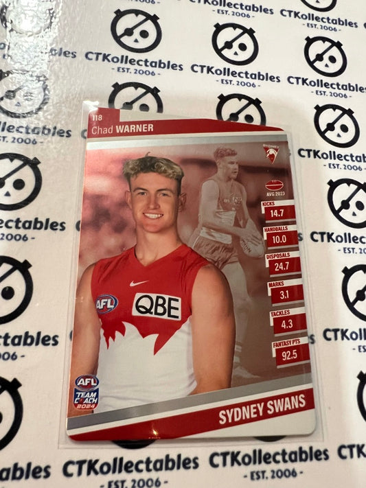 2024 AFL Teamcoach Silver Card #118 Chad Warner Swans