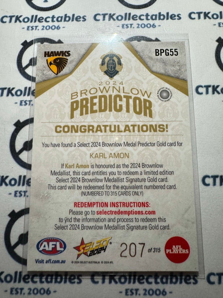 2024 AFL Footy Stars Karl Amon Brownlow Gold Predictor #207/315 Hawks