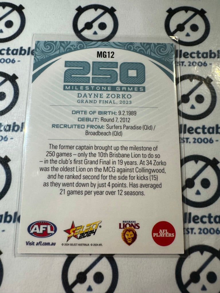 2024 AFL Footy Stars Milestone 250 Games - MG12 Dayne Zorko Lions