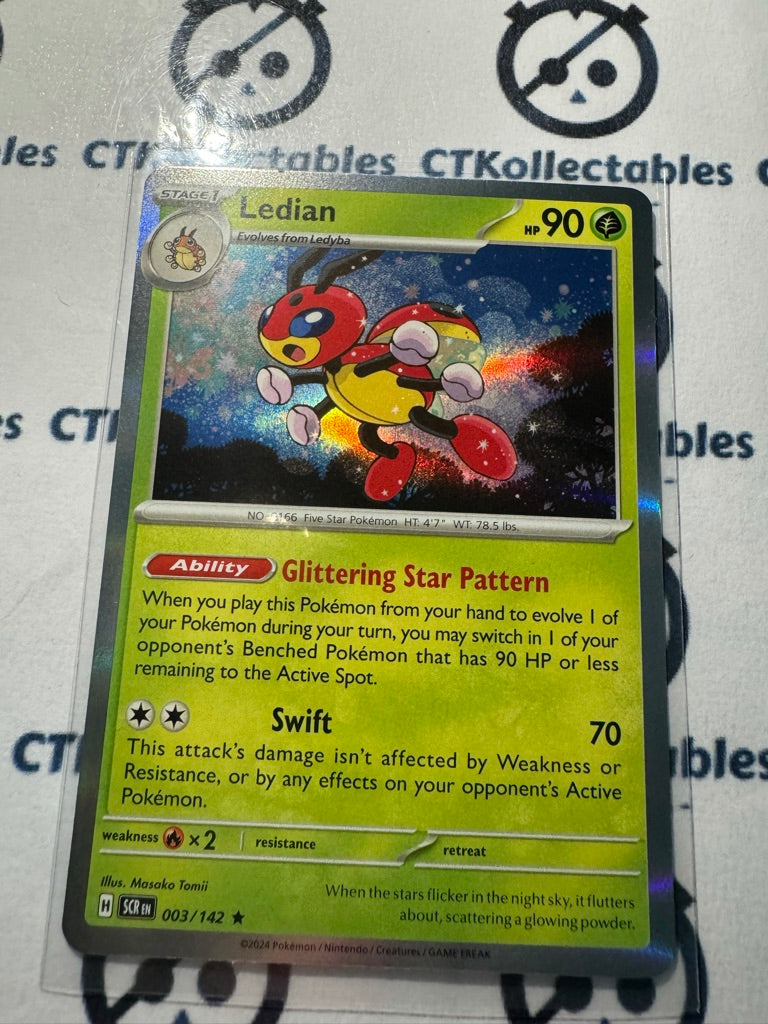 Ledian Holo Rare #003/142 Stellar Crown Scarlet & Violet Pokemon