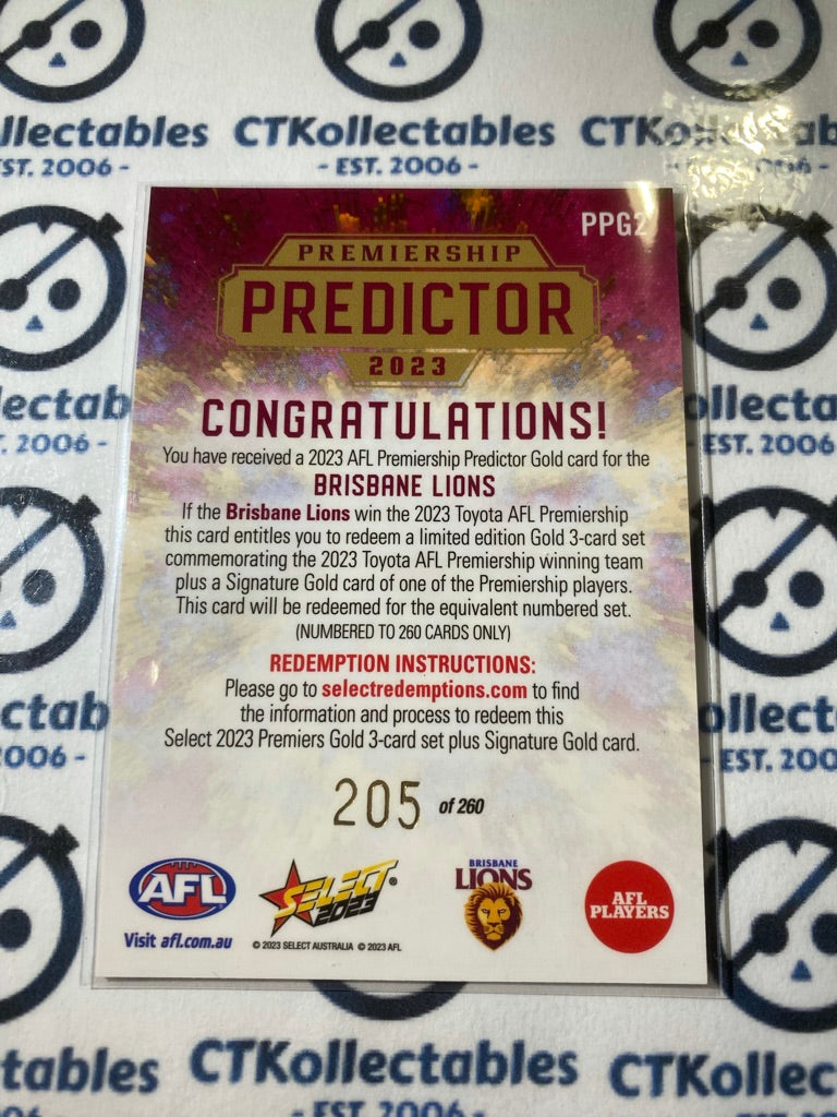 2023 AFL Footy Stars Premiership Predictor Gold Brisbane Lions #205/260 Lions