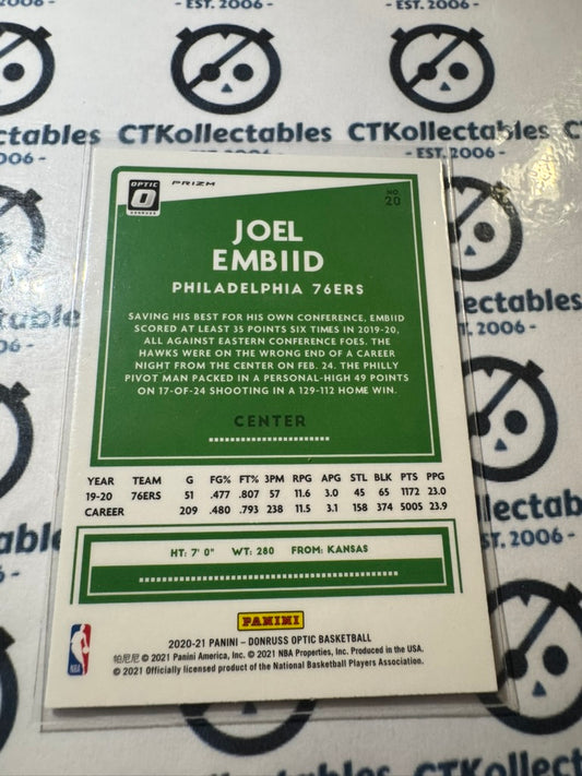 2020-21 NBA Donruss Optic Joel Embiid Purple Shimmer Prizm #20 76ers