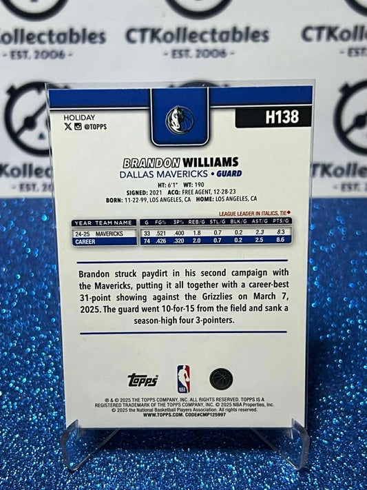 2025-26 Topps Holiday NBA Silver Glitter #H138 Brandon Williams Dallas Maverick