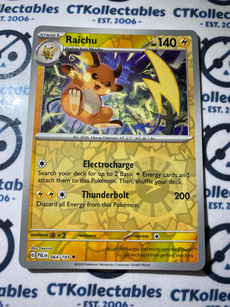 raichu pokemon card value 2023 Reverse Holo #064/193 Paldea Evolved Print on:Wood Frame 16
