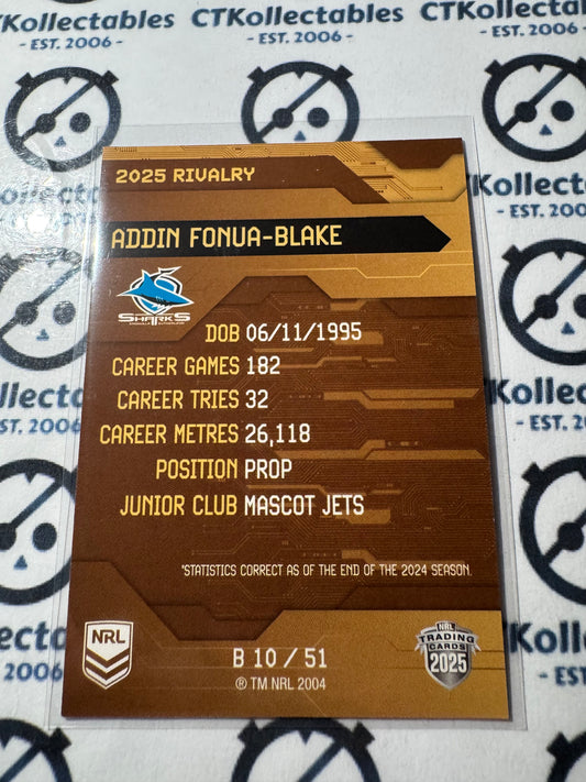 2025 NRL Rivalry Bronze Special Edition Addin Fonua-blake #10/51 Sharks