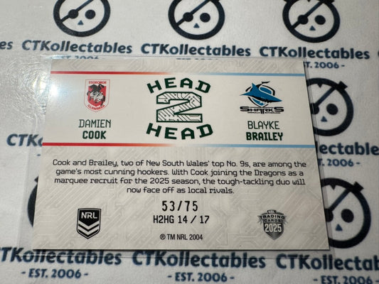 2025 NRL Rivalry Head 2 Head Damien Cook / Blayke Brailey #53/75 H2HG 14/17