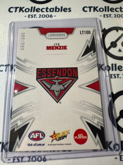 2024 AFL Footy Stars Luminous Thunderbolt LT100 Jye Menzie #109/599 Bombers