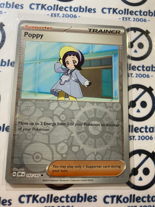 Poppy Trainer Reverse Holo #193/197 2023 Obsidian Flames Pokemon Card