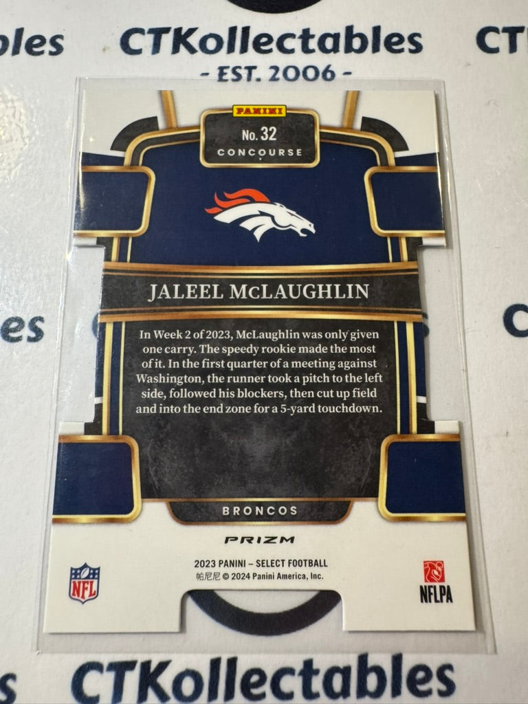 2023 NFL Panini Select Jaleel McLaughlin Concourse Die Cut Red & Blue #32 RC