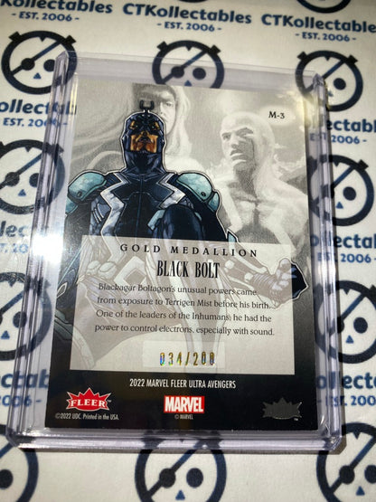 2022 Fleer Ultra Avengers Gold Medallion "Black Bolt" 034/200 SP M-3 Rare