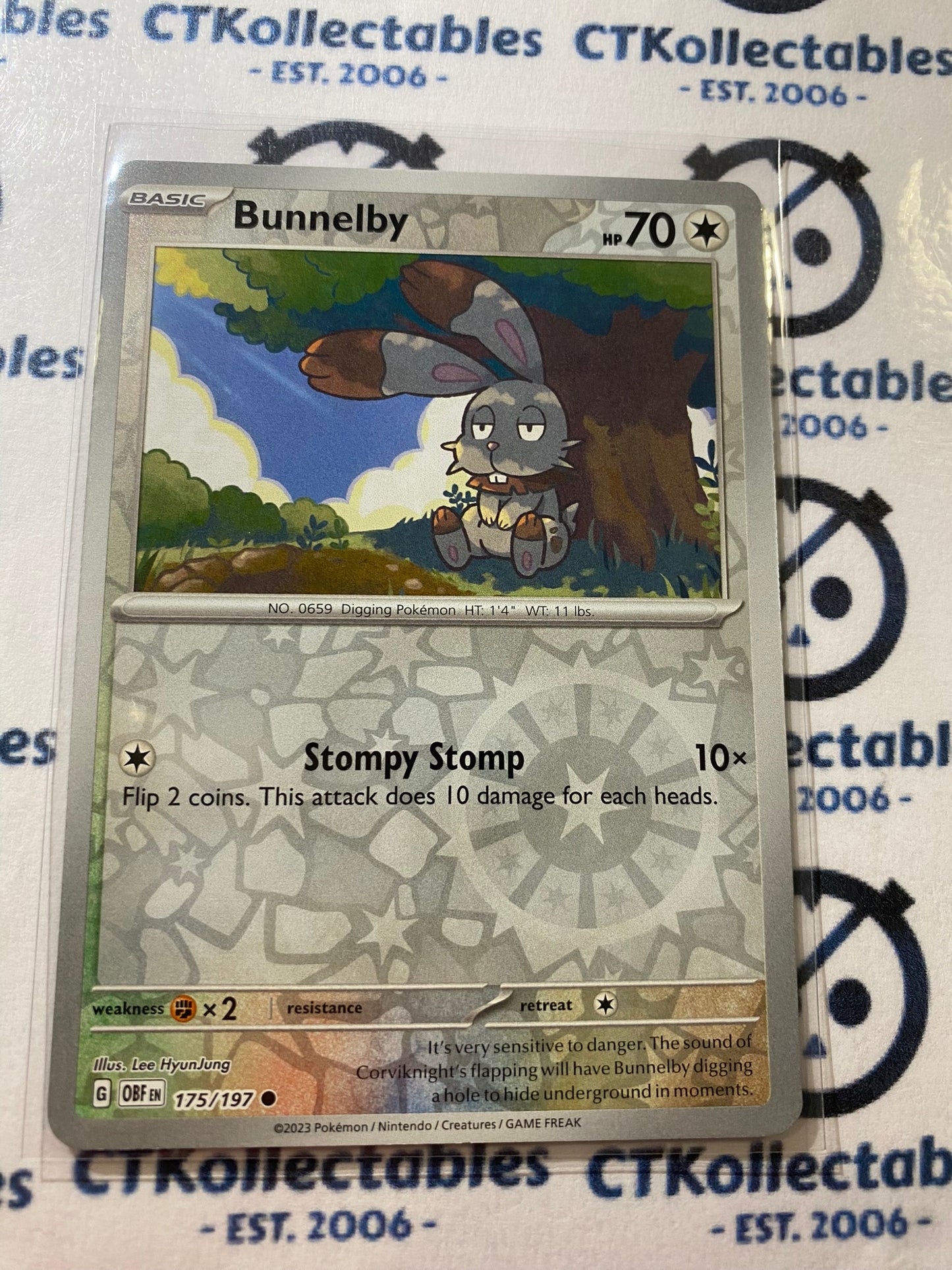 Bunnelby Reverse Holo #175/197 2023 Obsidian Flames Pokemon Card