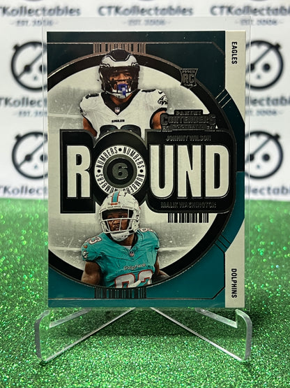 2024 PANINI CONTENDERS JOHNNY WILSON EAGLES/ MALIK WASHINGTON DOLPHINS # 20 RC ROUND NUMBERS NFL GRIDIRON CARD