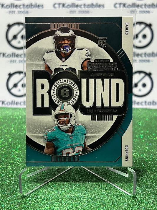 2024 PANINI CONTENDERS JOHNNY WILSON EAGLES/ MALIK WASHINGTON DOLPHINS # 20 RC ROUND NUMBERS NFL GRIDIRON CARD