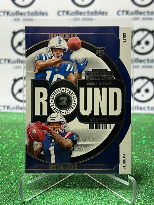 2024 PANINI CONTENDERS ADONAI MITCHELL COLTS / JA'LYNN POLK PATRIOTS # 10 RC ROUND NUMBERS NFL GRIDIRON CARD