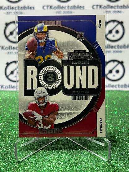 2024 PANINI CONTENDERS BLAKE CORUM RAMS / TREY BENSON CARDINALS # 12 RC ROUND NUMBERS NFL GRIDIRON CARD
