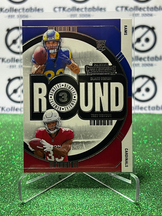2024 PANINI CONTENDERS BLAKE CORUM RAMS / TREY BENSON CARDINALS # 12 RC ROUND NUMBERS NFL GRIDIRON CARD