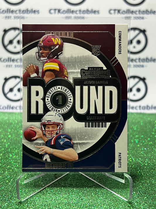 2024 PANINI CONTENDERS JAYDEN DANIELS COMMANDERS / DRAKE MAYE PATRIOTS # 1 RC ROUND NUMBERS NFL GRIDIRON CARD