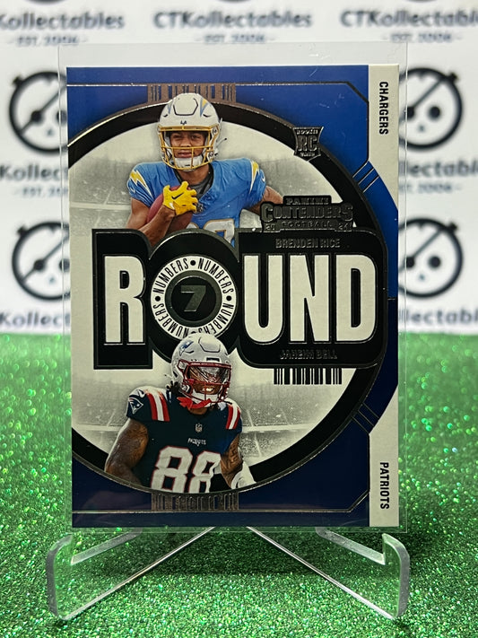 2024 PANINI CONTENDERS BRENDEN RICE CHARGERS / JAHEIM BELL PATRIOTS # 22 RC ROUND NUMBERS NFL GRIDIRON CARD