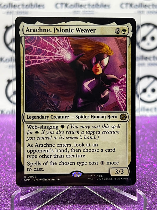 2025 MAGIC THE GATHERING SPIDER-MAN ARACHNE,PSIONIC WEAVER # R 0002 RARE NON-FOIL LEGENDARY CREATURE CARD