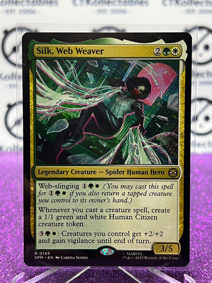 2025 MAGIC THE GATHERING SPIDER-MAN SILK, WEB WEAVER # R 0145 RARE NON-FOIL LEGENDARY CREATURE CARD