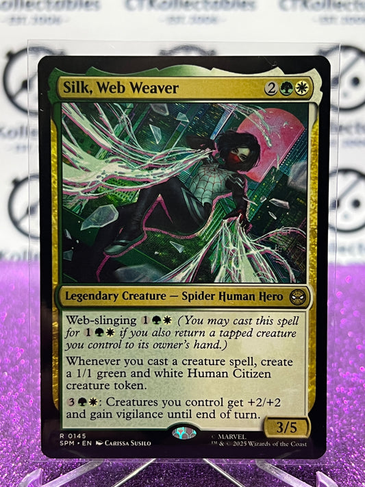 2025 MAGIC THE GATHERING SPIDER-MAN SILK, WEB WEAVER # R 0145 RARE NON-FOIL LEGENDARY CREATURE CARD