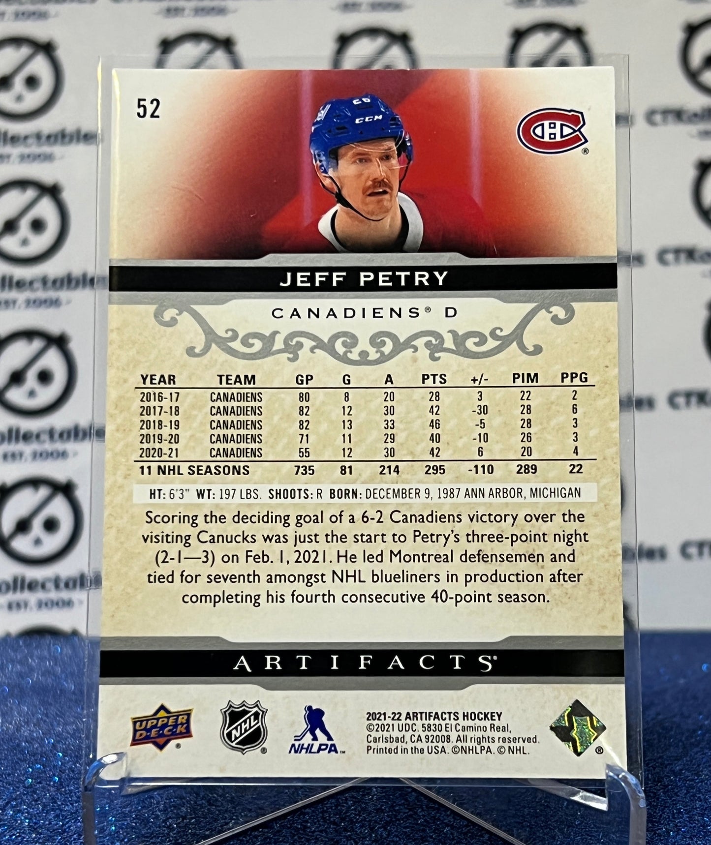 2021-22 UPPER DECK ARTIFACTS JEFF PETRY # 52 MONTREAL CANADIENS HOCKEY CARD