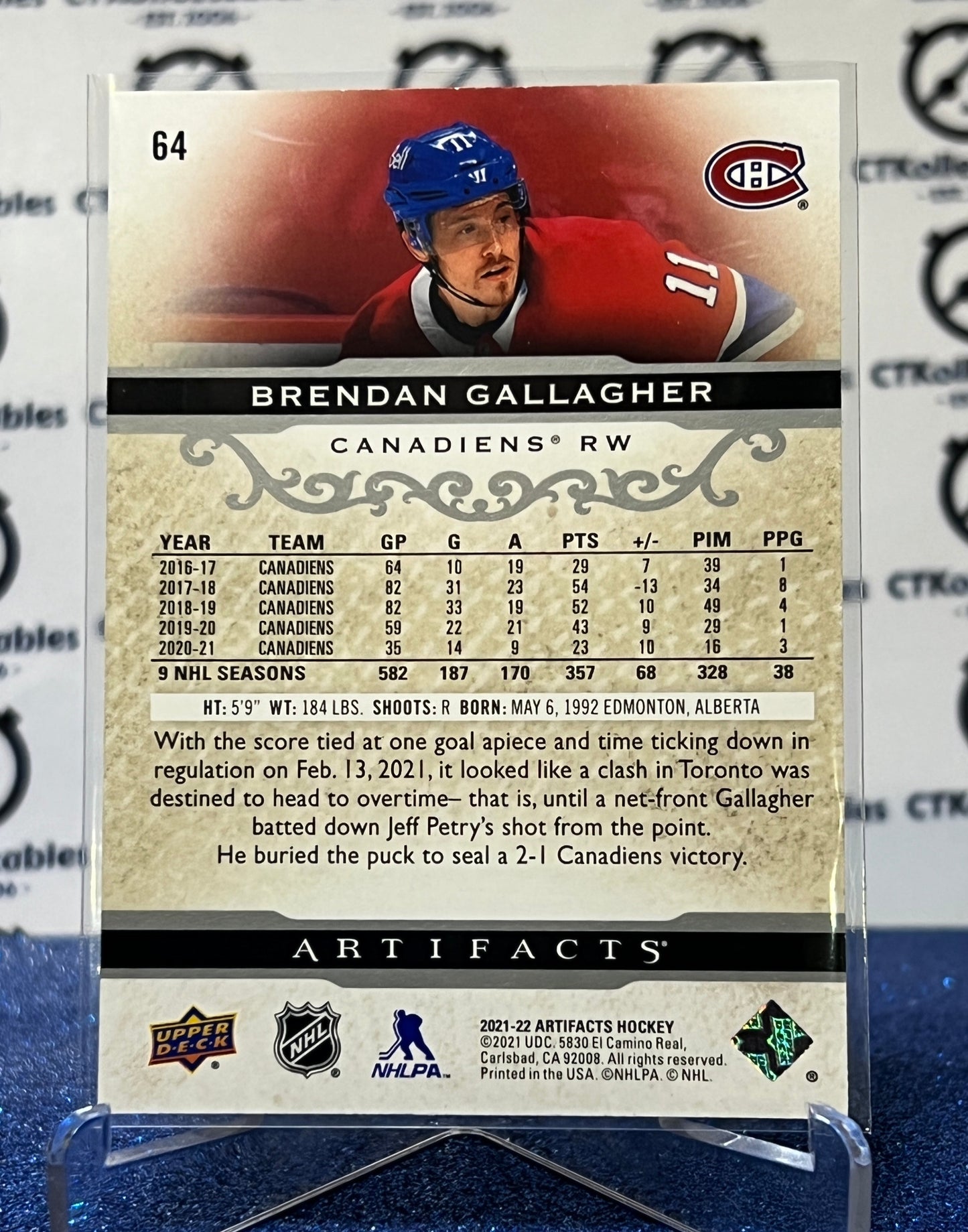 2021-22 UPPER DECK ARTIFACTS BRENDAN GALLAGHER # 64 MONTREAL CANADIENS HOCKEY CARD