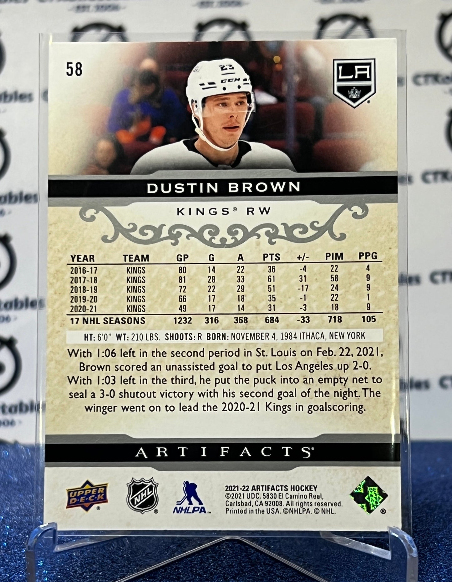 2021-22 UPPER DECK ARTIFACTS DUSTIN BROWN # 58 SILVER  L A KINGS NHL HOCKEY CARD