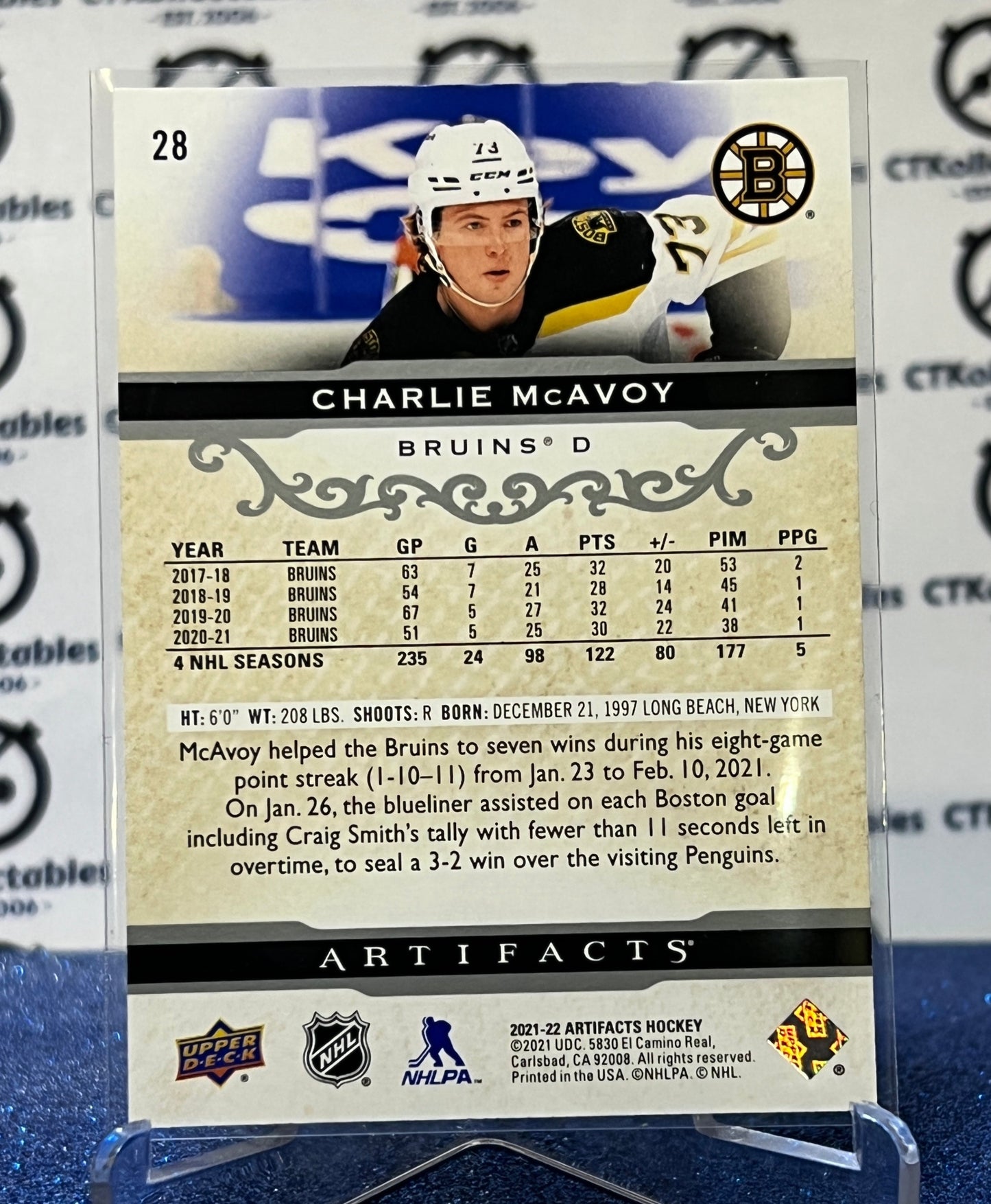 2021-22 UPPER DECK ARTIFACTS CHARLIE McAVOY # 28 SILVER BOSTON BRUINS HOCKEY CARD