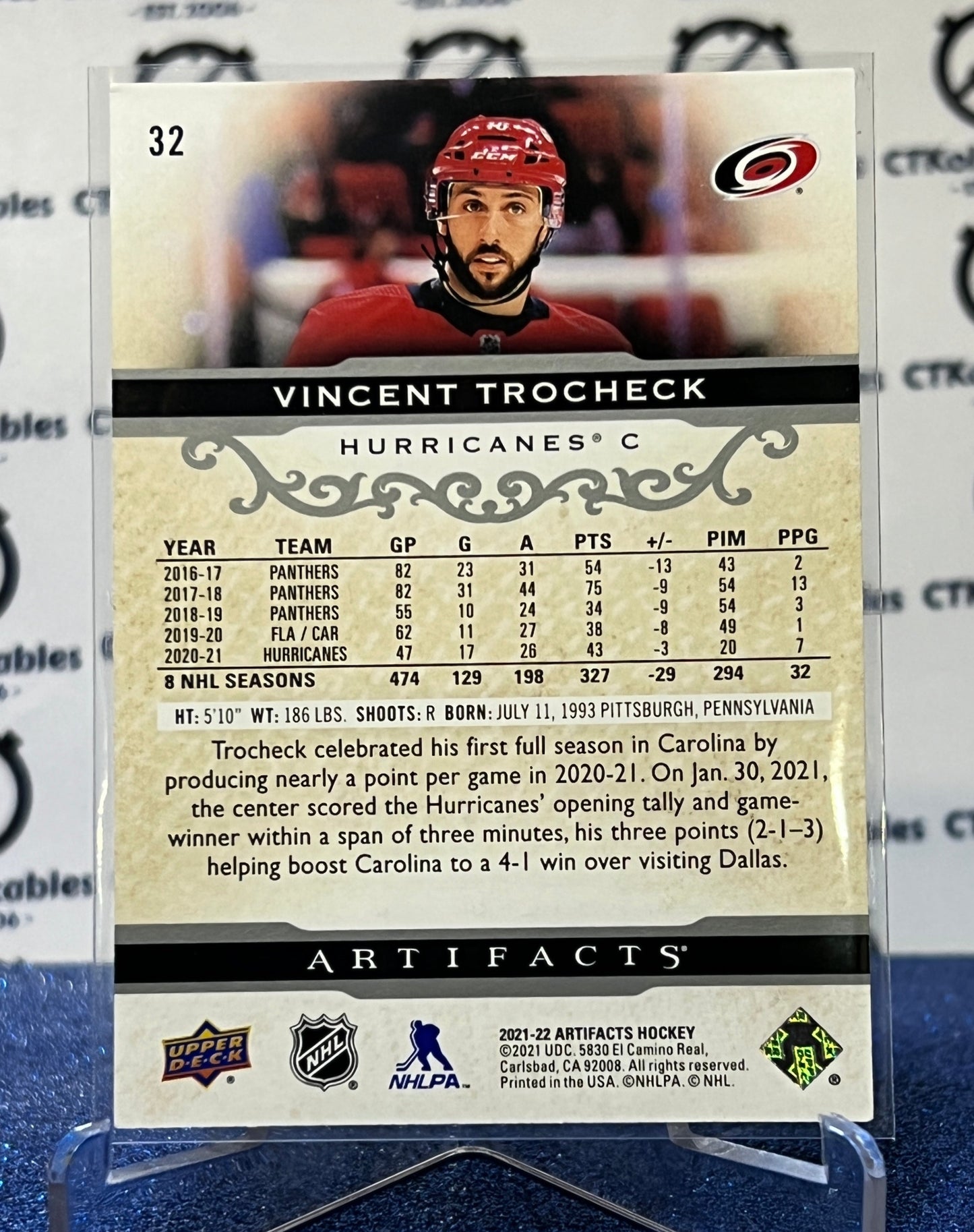 2021-22 UPPER DECK ARTIFACTS VINCENT TROCHECK #32 CAROLINA HURRICANES NHL HOCKEY TRADING CARD