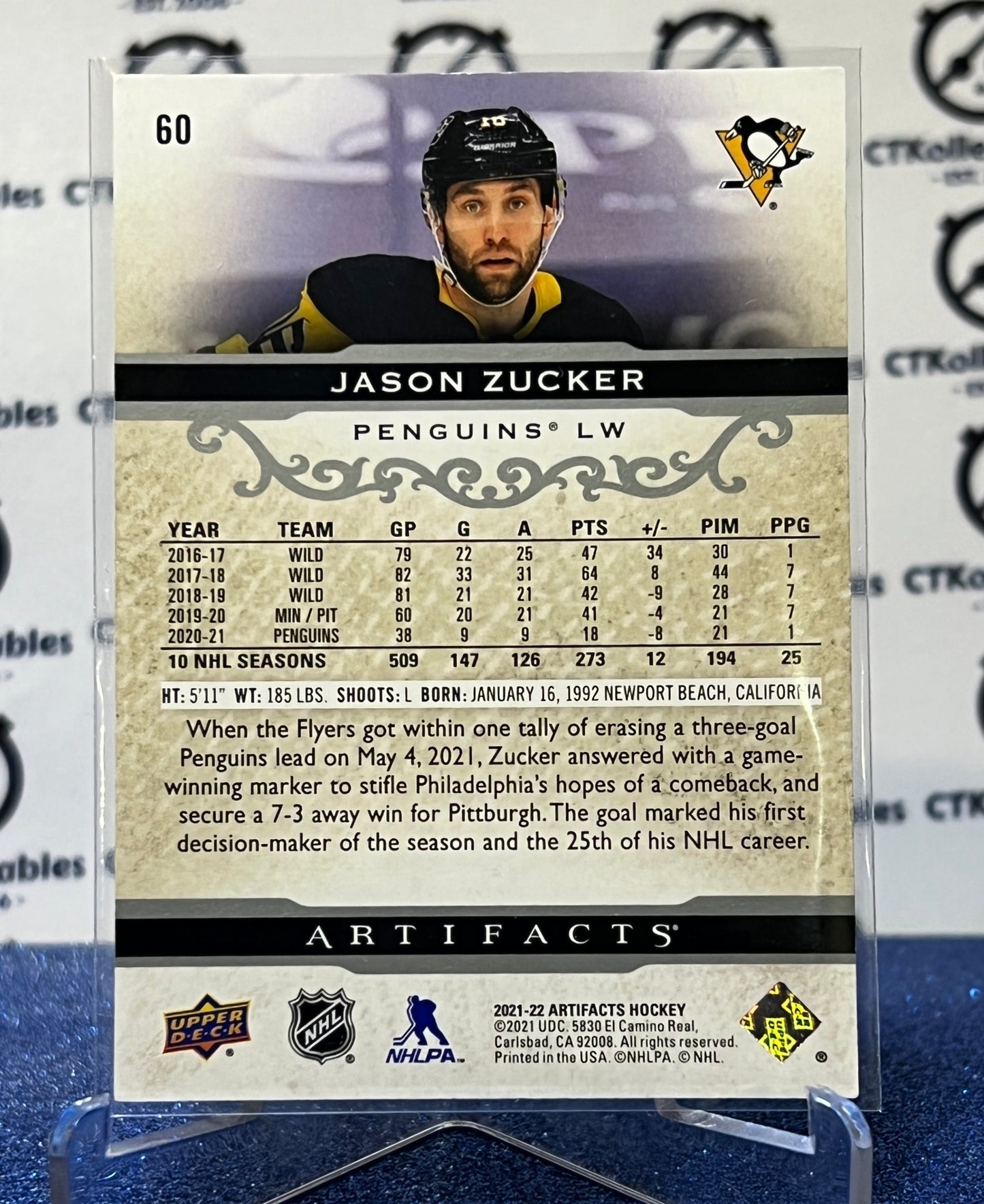 2021-22 UPPER DECK ARTIFACTS JASON ZUCKER # 60 SILVER  PITTSBURGH PENGUINS NHL HOCKEY TRADING CARD