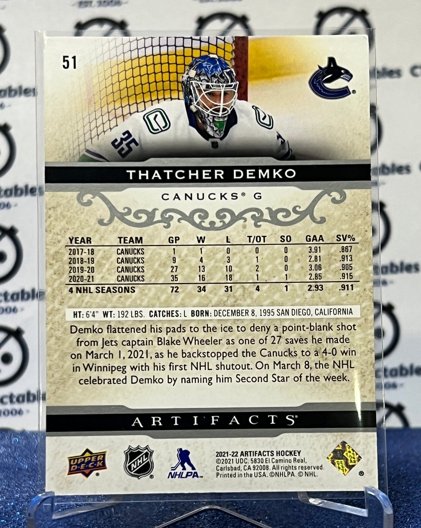 2021-22 UPPER DECK ARTIFACTS THATCHER DEMKO # 51 SILVER BASE  VANCOUVER CANUCKS NHL HOCKEY TRADING CARD
