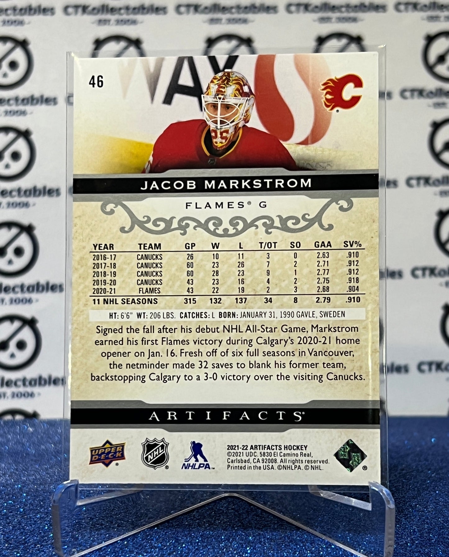 2021-22 UPPER DECK ARTIFACTS JACOB MARKSTROM # 46 GOALTENDER HOCKEY NHL CALGARY FLAMES  CARD