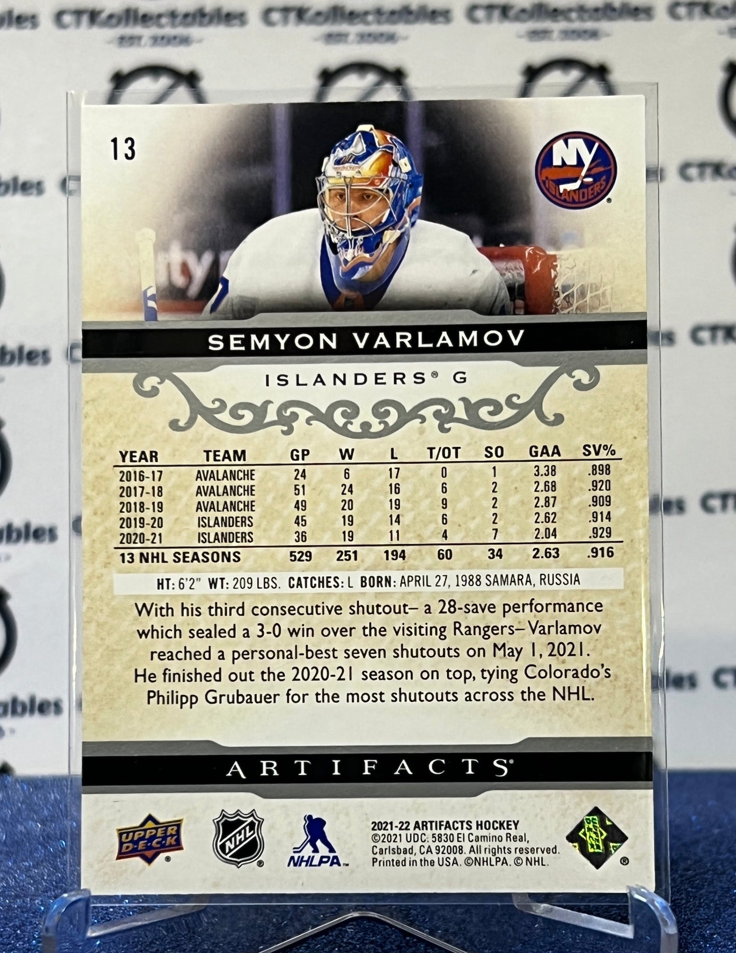 2021-22 UPPER DECK ARTIFACTS SEMYON VARLAMOV # 13 SILVER  NEW YORK ISLANDERS NHL HOCKEY CARD