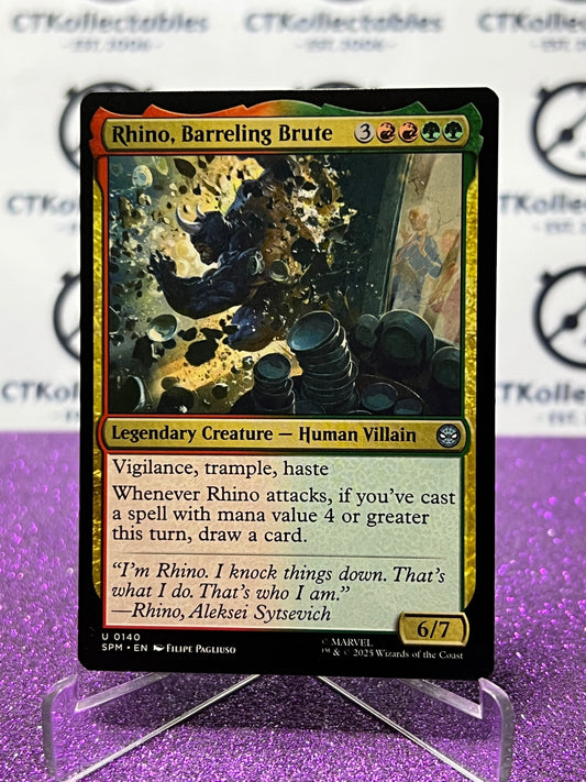 2025 MAGIC THE GATHERING SPIDER-MAN RHINO, BARRELING BRUTE # U 0140 UNCOMMON NON-FOIL LEGENDARY CREATURE CARD