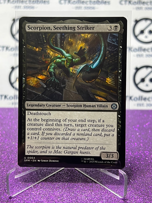 2025 MAGIC THE GATHERING SPIDER-MAN SCORPION, SEETHING STRIKER # U 0064 UNCOMMON NON-FOIL LEGENDARY CREATURE CARD