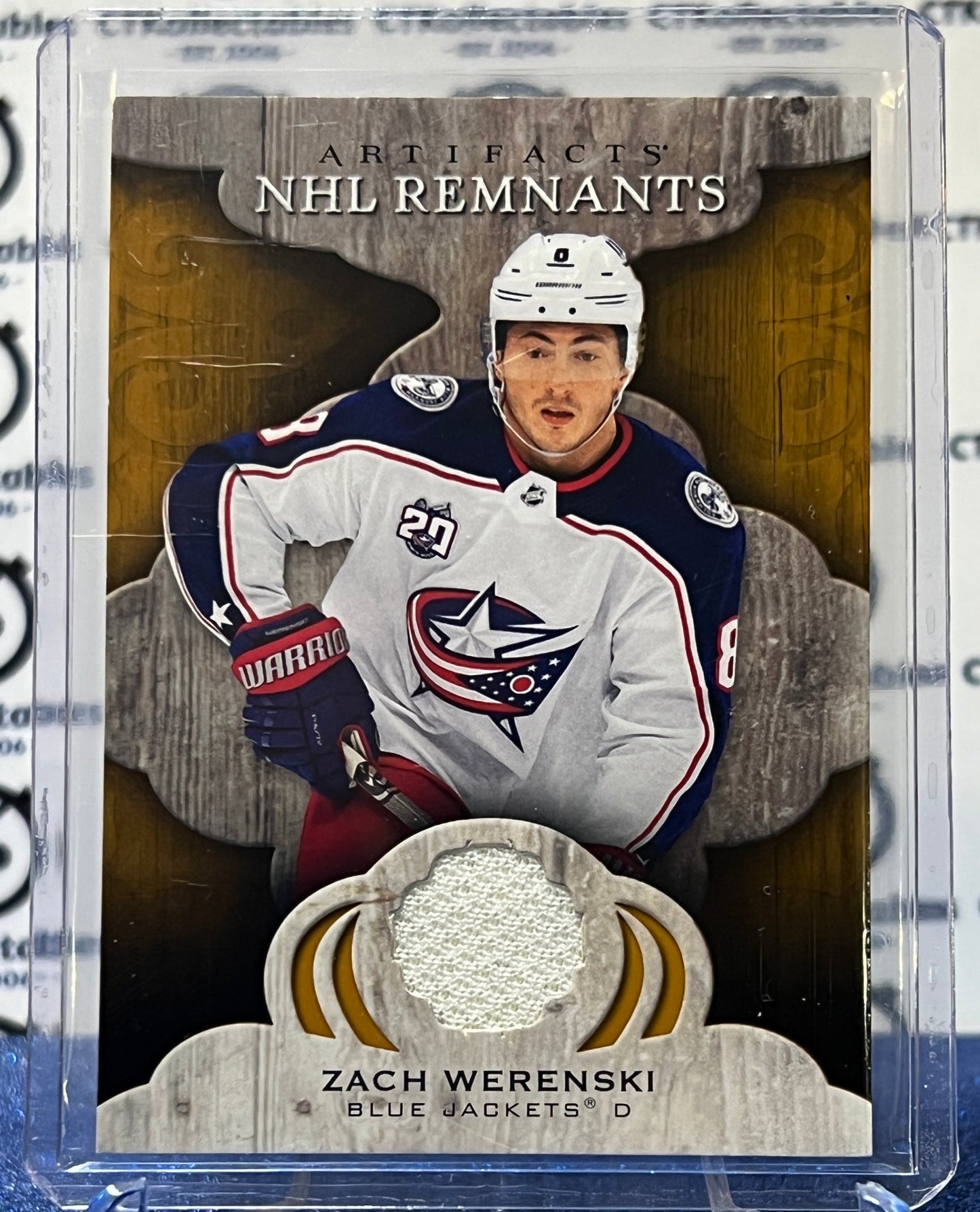 2021-22 UPPER DECK ARTIFACTS ZACH WERENSKI # NR-ZW NHL REMNANTS PATCH  COLUMBUS BLUE JACKETS  HOCKEY TRADING CARD