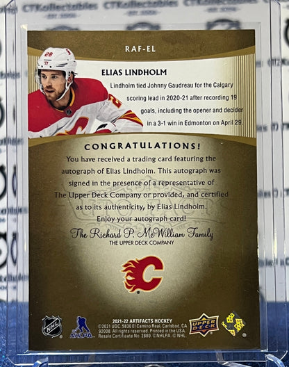 2021-22 UPPER DECK ARTIFACTS ELIAS LINDHOLM # RAF-EL AUTOGRAPH HOCKEY NHL CALGARY FLAMES  CARD