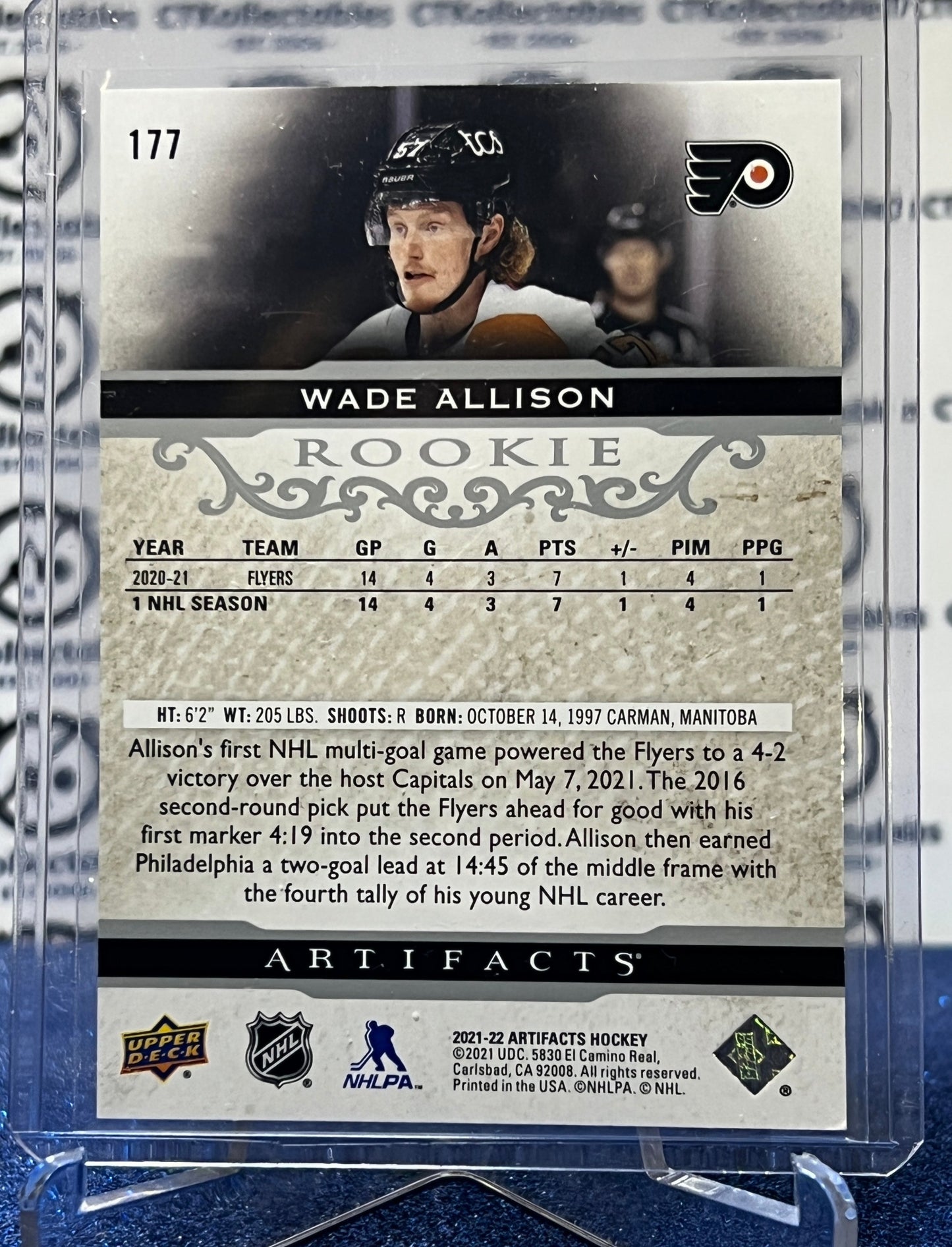 2021-22 UPPER DECK ARTIFACTS WADE ALLISON # 177 ROOKIE SILVER /999  PHILADELPHIA FLYERS NHL HOCKEY  CARD
