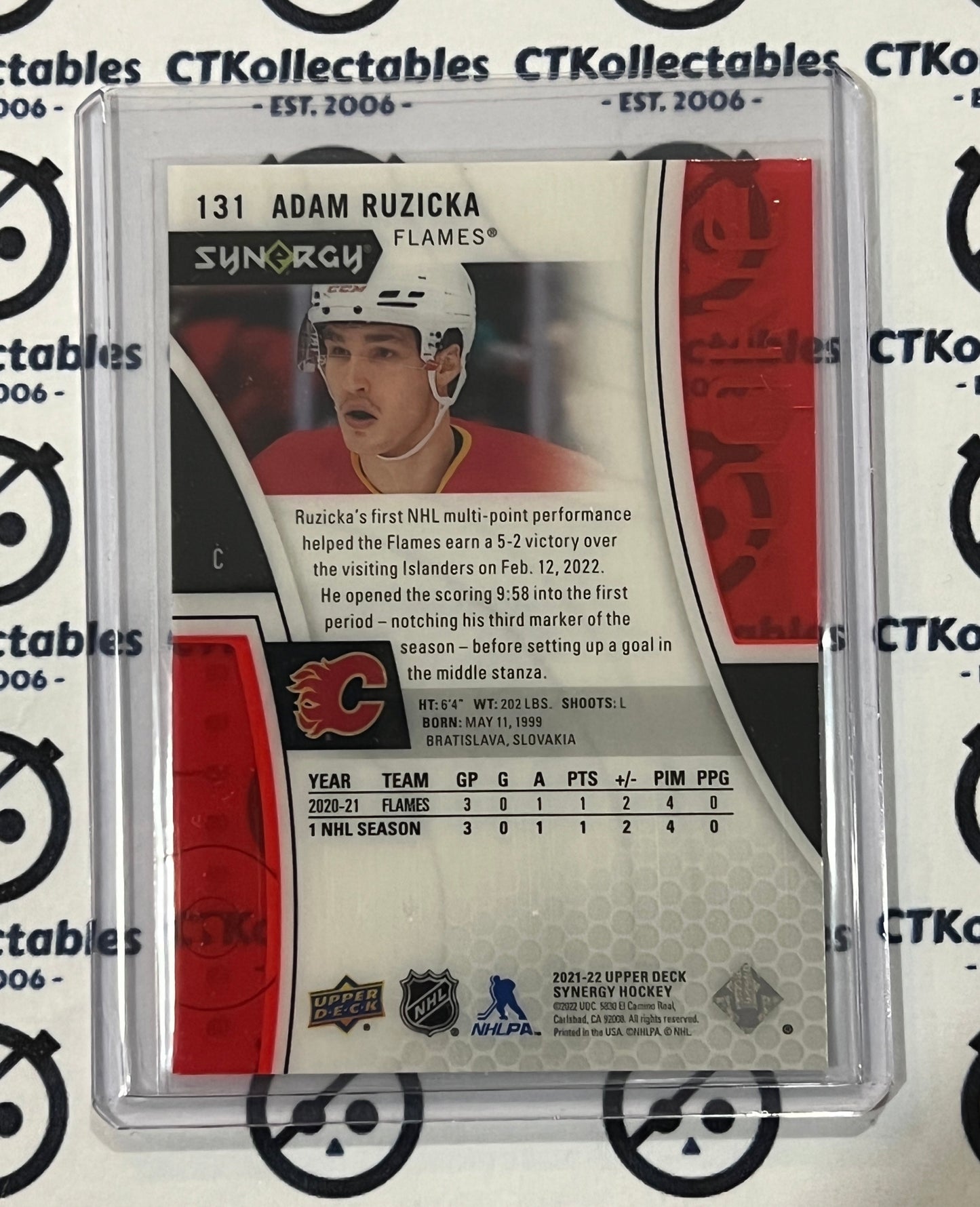 2021-22 UPPER DECK SYNERGY ADAM RUZICKA # 131 ROOKIE HOCKEY NHL CALGARY FLAMES  CARD