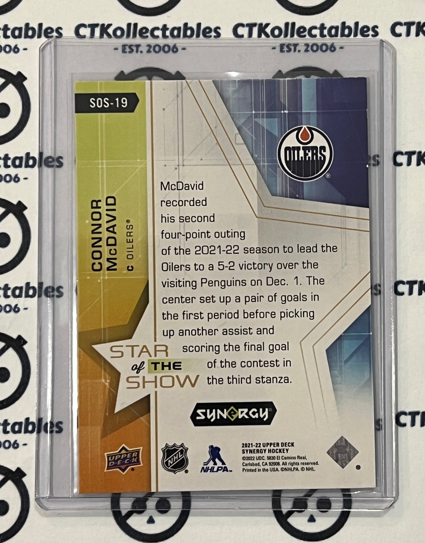 2021-22 UPPER DECK SYNERGY CONNOR McDAVID # SOS-19 STAR OF THE SHOW  EDMONTON OILERS HOCKEY CARD