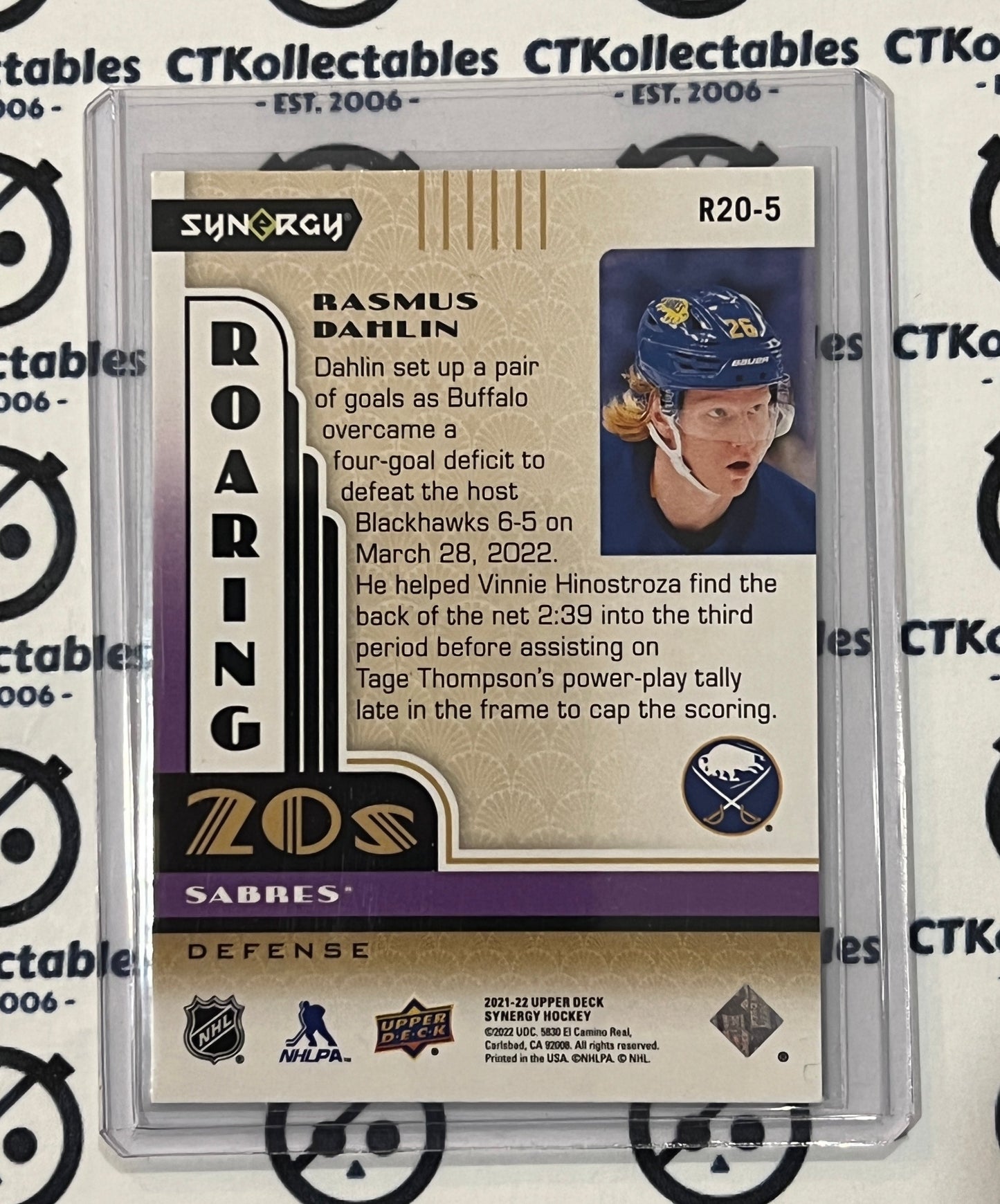 2021-22 UPPER DECK SYNERGY RASMUS DAHLIN # R20-5  ROARING 20'S BUFFALO SABRES NHL HOCKEY CARD