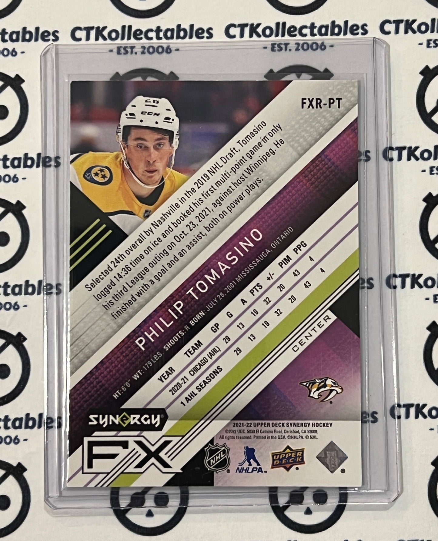 2021-22 UPPER DECK SYNERGY PHILIP TOMASINO # FXR-PT ROOKIE /749 NASHVILLE PREDATORS NHL HOCKEY TRADING CARD