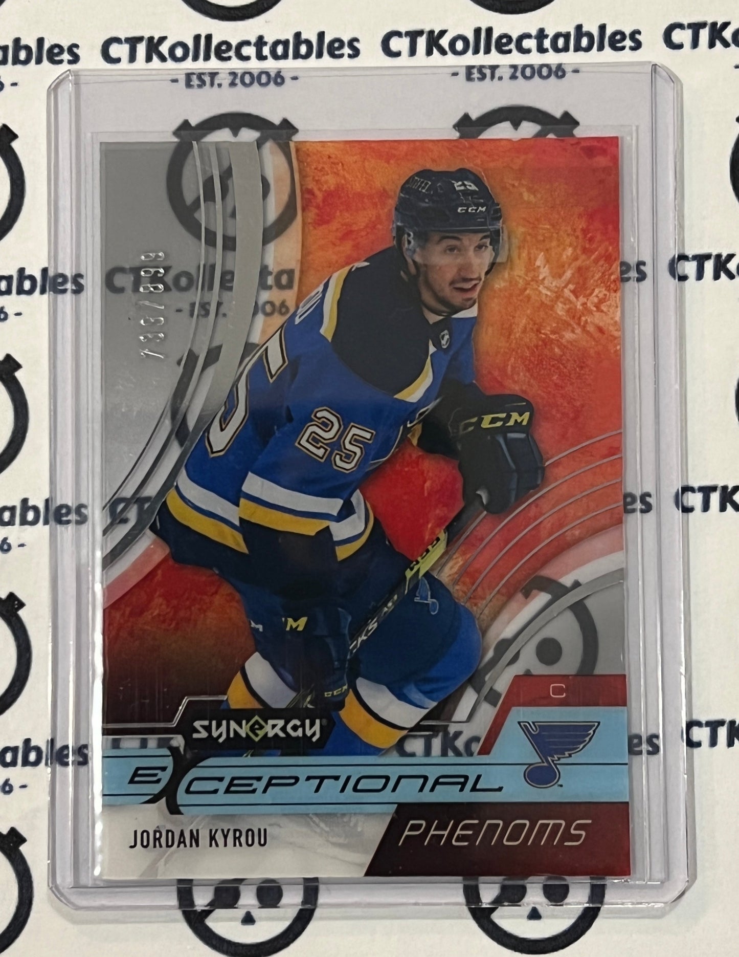 2021-22 UPPER DECK SYNERGY JORDAN KYROU  # EP-JK EXCEPTIONAL PHENOMS /899 ST. LOUIS BLUES HOCKEY CARD