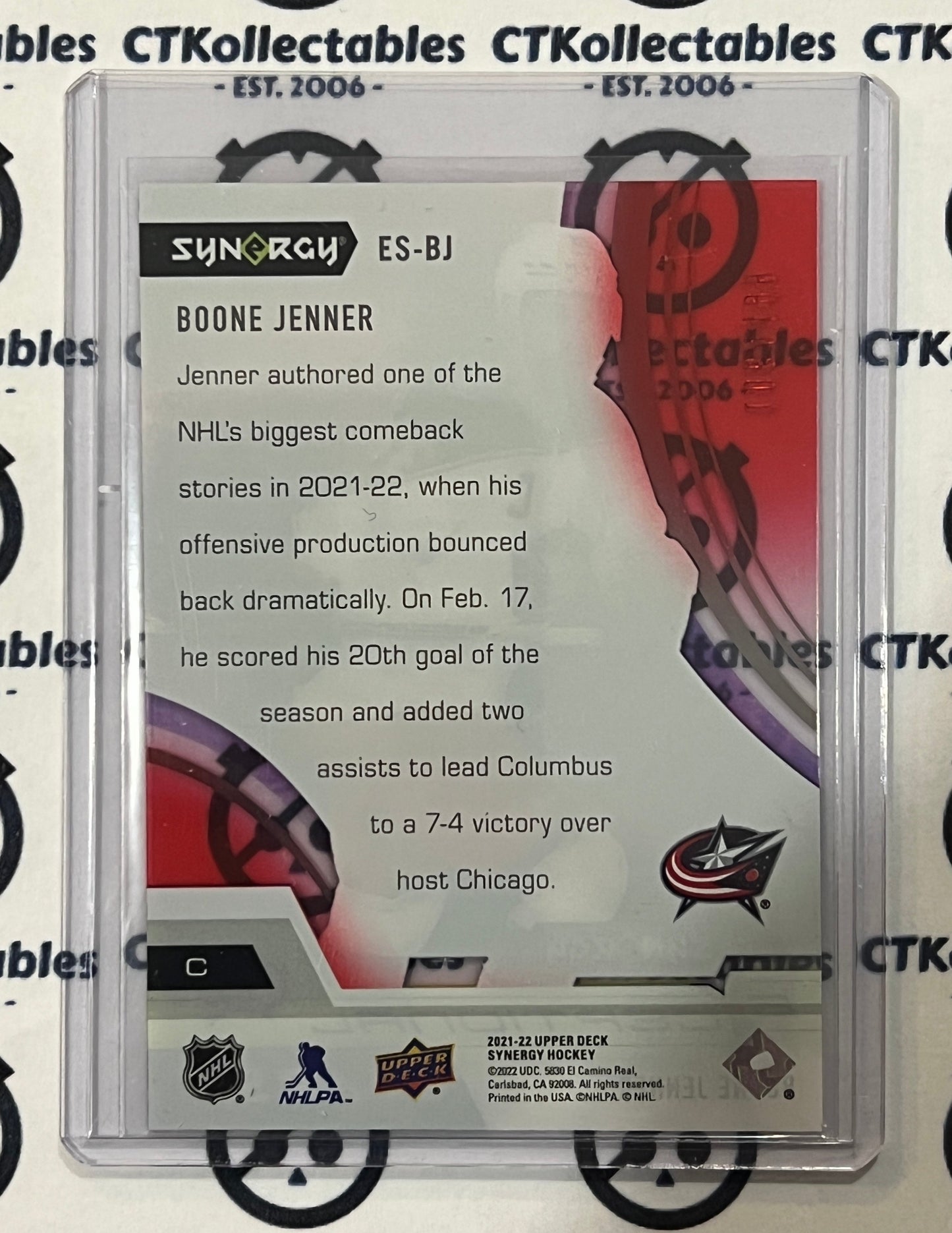 2021-22 UPPER DECK SYNERGY BOONE JENNER  # ES-BJ EXCEPTIONAL STARS /499 COLUMBUS BLUE JACKETS HOCKEY CARD