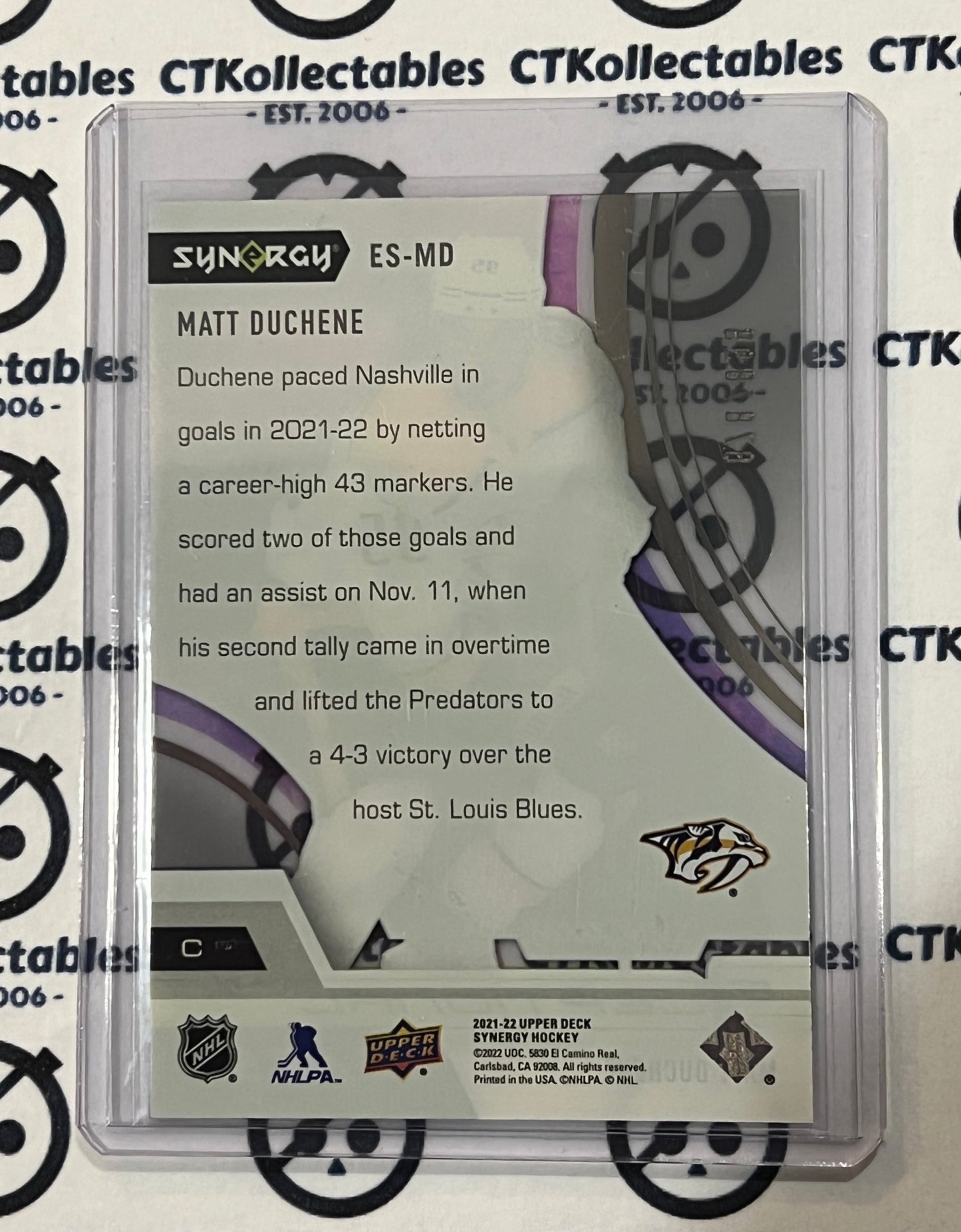 2021-22 UPPER DECK SYNERGY MATT DUCHENE # ES-MD EXCEPTIONAL STARS /899 NASHVILLE PREDATORS HOCKEY CARD