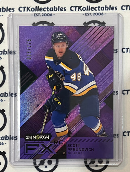 2021-22 UPPER DECK SYNERGY SCOTT PERUNOVICH # FXR-SC PURPLE /275 ST. LOUIS BLUES HOCKEY CARD
