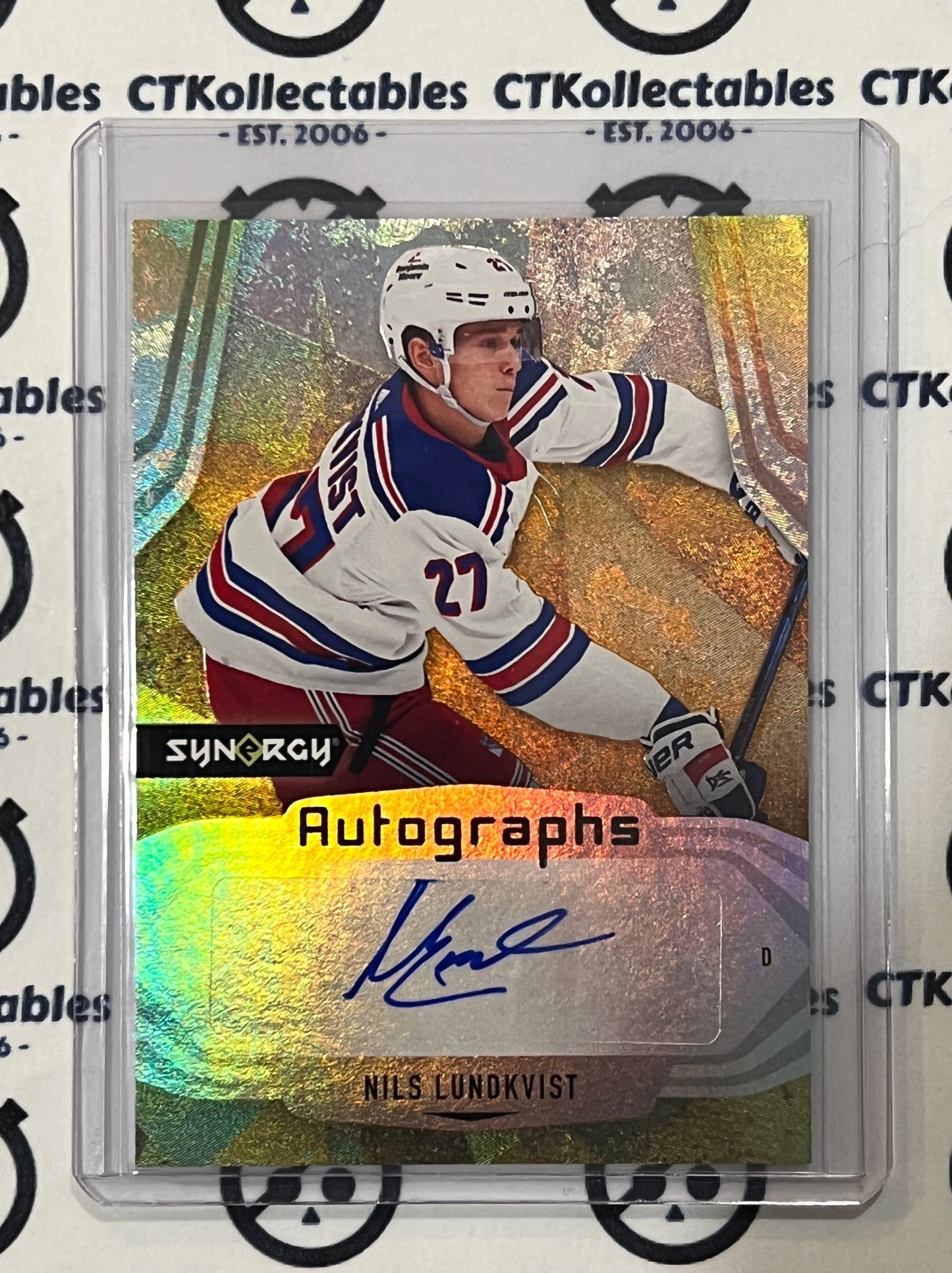 2021-22  UPPER DECK SYNERGY NILS LUNDKVIST # AR-NL AUTOGRAPH  ROOKIE NEW YORK RANGERS  NHL HOCKEY CARD